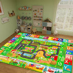 Extra Large Kids Rug ABC Farm Play Mat for Toy Cars, 110"×78.7" Farm Life Road Traffic for Playroom Kids Vehicles Road Rugs Village Map Play Mat Non-Slip Washable for Toddlers Boys Room Playtime