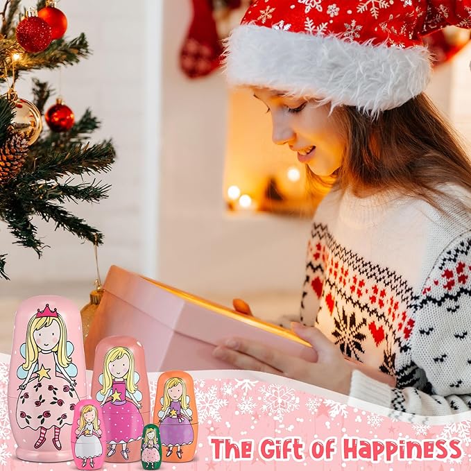 Gejoy Russian Nesting Dolls for Kids Handmade Matryoshka Wooden Stacking Toys Nesting Dolls Collectible Gifts for Winter Christmas Holiday Present Boys Girls Adults Home Decor(Fairy)