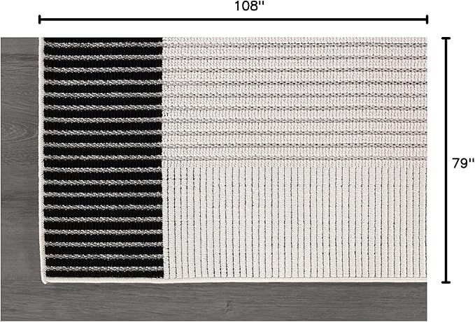 Modern Micro Loop Indoor Area Rugs for Living Room Bedroom Kitchen Geometric Striped Black-White 6x9 Luxury Durable Low and High Pile Non-Shedding Stain Resistant Soft Area Carpet 6 x 9