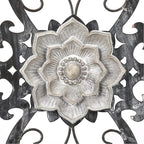 Metal Flowers Wall Art, 15.75” x 9” Metal Scroll Floral Wall Decor, Hanging Wall Sculpture with Wooden Bohemian Flower, Iron Wall Decoration for Living Room Kitchen, Outside Wall Decor for Garden