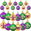 JULMELON 24Pcs Mardi Gras Hanging Ball Ornaments Mardi Gras Glitter Hanging Ball Decorations Sequin Purple Green Gold Tree Ornament for Mardi Gras Home New Orleans Masquerade Party Decor