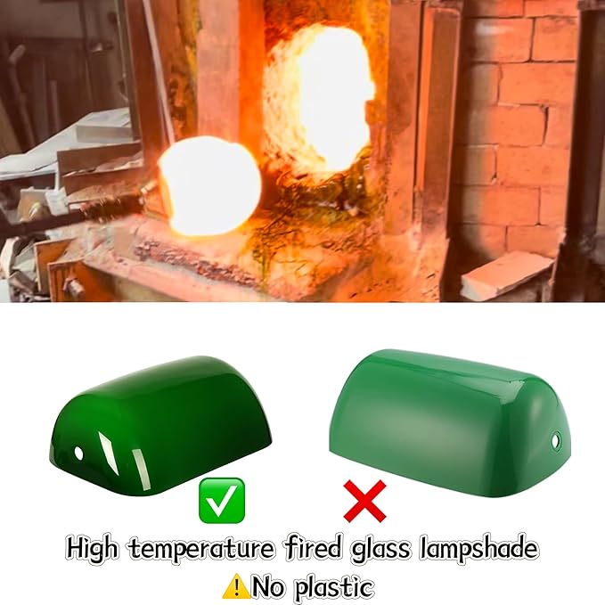 FIRVRE Lamp Shades for Table Lamps, Banker Glass Lamp Shade Replacement, Desk Lamp Green Glass Cover("8.85 IN " L "5.11 IN" W "2.95 IN" H)