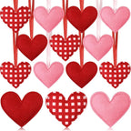 Syhood 12 Pcs Valentine's Day Felt Heart Ornaments Hanging Tree Decor for Wedding, Anniversary, Christmas Party Supplies, Winter Home Decorations(Pink and Red,Classic Style)