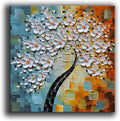 YaSheng Art - hand-painted Oil Painting On Canvas white Flowers Paintings Modern Home Interior Decor Abstract Art picture Ready to hang 24x24inch