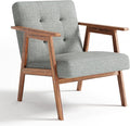 Mid Century Accent Chair, Upholstered Fabric Lounge Chair with Walnut Finish Frame for Living Room, Comfortable Sofa Chairs in Gray