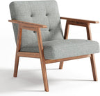 Mid Century Accent Chair, Upholstered Fabric Lounge Chair with Walnut Finish Frame for Living Room, Comfortable Sofa Chairs in Gray