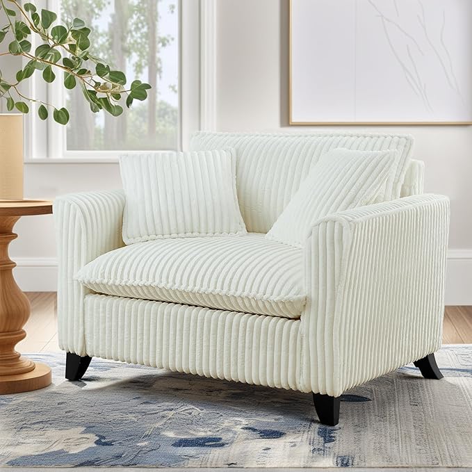ERYE Living Room Accent Chair, Modern Corduroy Upholstered Chair Wider Seat Cushion Leisure Armchair W/2 Pillows and Removable Cover for Home Apartment,Bedroom,Office