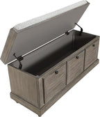 OSP Home Furnishings Dover Coastal Lift-Top Storage Bench with Shutter Face Styling, Goldstone Finish with Salt and Pepper Cushion