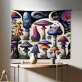 Ambesonne Hippie Tapestry, Psychedelic Dream of Trippy Mushroom Scene with Eyes and Cat Face Fantasy, Fabric Wall Hanging Decor for Bedroom Living Room Dorm, 28" X 23", Quartz Sea Blue Pearl