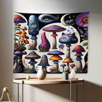 Ambesonne Hippie Tapestry, Psychedelic Dream of Trippy Mushroom Scene with Eyes and Cat Face Fantasy, Fabric Wall Hanging Decor for Bedroom Living Room Dorm, 28" X 23", Quartz Sea Blue Pearl