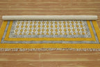 Area Rug 8' Square Rug Yellow & Beige Cotton Dhurrie Oriental Thick 0.19 inches Stone Easy Washable Rug Hand Wash Cotton Carpet Flatweave Rug Indoor Outdoor Rugs for Hall Room, Dining Room