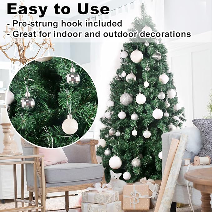 White & Silver 1.6" Small Christmas Balls Christmas Tree Decoration Ornaments Shatterproof Hanging Balls for Birthday Halloween Holiday Wedding Decorations Set of 12pcs