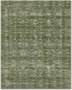 Washable 5x7 Area Rugs for Living Room, Boho Non-Slip Vintage Distress Rugs for Bedroom Dining Room Nursery Office, 0.3" Neutral Oriental Throw Thin Carpet with Cushioning Pad, Grass Green/Multi