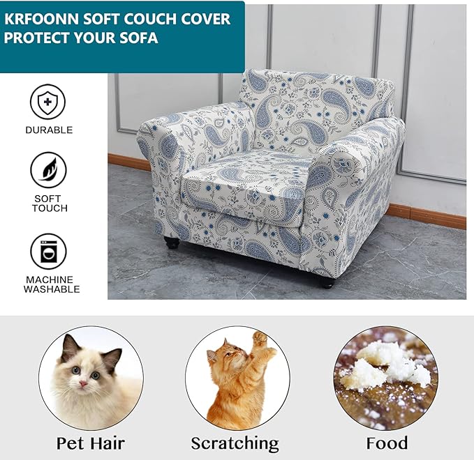KRFOONN 2 Piece Chair Covers Printed Sofa Covers Couch Covers Washable Armchair Sofa Couch Slipcover Furniture Protector with Elastic Bottom for Living Room (Armchair, 19), Small