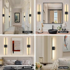 Battery Operated Wall Sconce Set of Two with Remote Control, 3000K-6000K Dimmable Black Wall Lights, Timable LED Wireless Wall Sconces, 350° Ratate for Bathroom, Living Room, Hallway 29.1 Inch