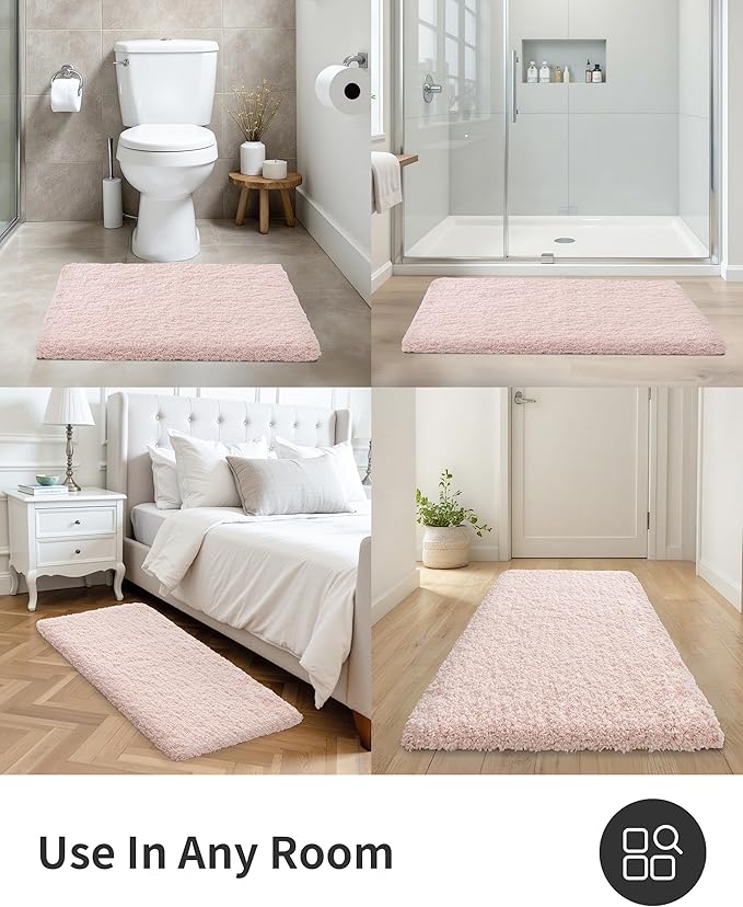 ILANGO Pink Bathroom Rugs 70" × 24" Non Slip & Super Absorbent Extra Thick Soft, Washable Bath Carpet Runner for Floor, Microfiber Plush Shaggy Bath Mats with Rubber for Bedroom Bathtub Shower Room