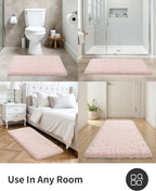 ILANGO Pink Christmas Bathroom Rugs 60" × 24" Non Slip & Super Absorbent Extra Thick Soft, Washable Bath Carpet Runner for Floor, Microfiber Plush Shaggy Bath Mats with Rubber for Bathtub Shower Room