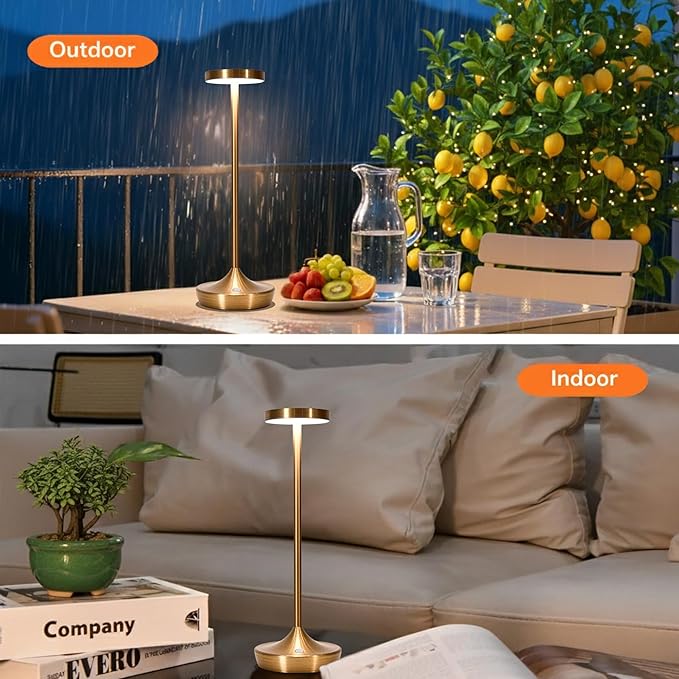 Cordless Table Lamp Rechargeable - 6000mAh LED Battery Operated Table Light - Portable Touch Dimmable Outdoor Waterproof Table Lamps for Patio Restaurant Dining (2 Bronze)