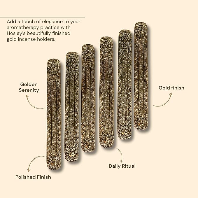 Hosley Antique Gold Aluminium Incense Holders. Set of 6 Each 9.5-Inch-Long Holder, Rich Antique Gold Finish Adding Rustic Charm to Any Room, Perfect for Home Ambiance and Décor