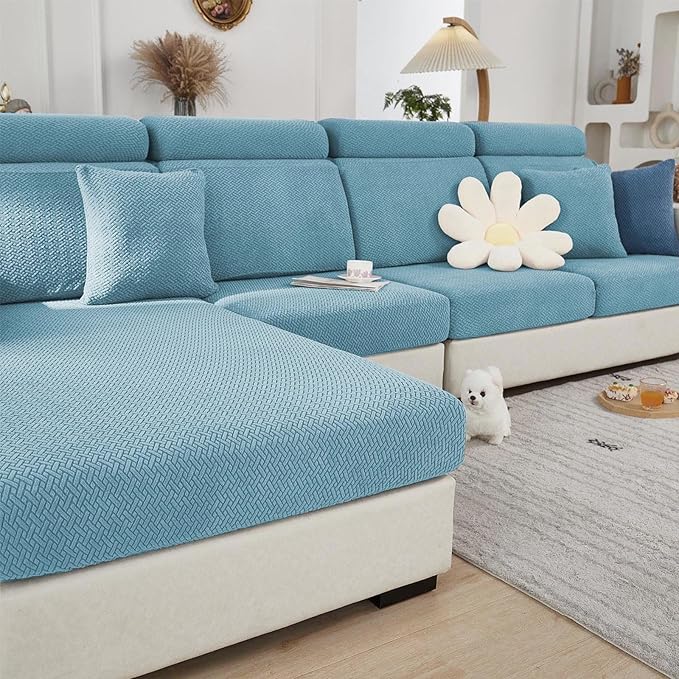 Sofa Covers Couch Covers for Sofa Pet Friendly Couch Cushion Covers Universal Sofa Covers Washable Stretch Slipcovers for Sectional Sofa (Texture Sea Blue,Back Cover M)