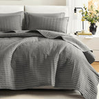Comfort Spaces Kienna Quilt Set- Double Sided Stitching Design Summer Blanket, Lightweight, Soft, All Season Bedding Layer, Matching Sham, Charcoal, Coverlet Full/Queen(90"x90") 3 Piece