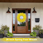 26 Inch Spring Wreaths for Front Door Large Spring Door Wreath Easter Valentines Wild Floral Summer Wreaths Outside All Season for Farmhouse Porch Wall Wedding Living Room Home Decor(Yellow)