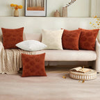 decorUhome Decorative Beige Pumpkin Thanksgiving Throw Pillow Covers 18x18 Set of 2, Soft Chenille Jacquard Farmhouse Textured Pillow Covers for Couch Bed Sofa Autumn Harvest Halloween Holiday