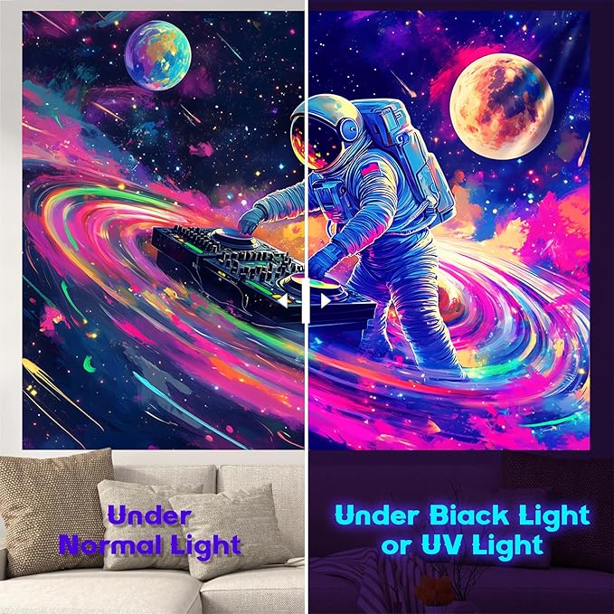 NYZE Astronaut Space Tapestry for Bedroom, Glow in the Dark Room Decor Wall Tapestries, Cool Galaxy Planet Wall Hanging, Wall Hanging for Men Guys Gamer Room Dorm Living Room 90x70 in