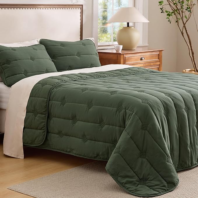 Bedsure Green Quilt Queen Size – Ultra Soft Cloud Lightweight Bedspread Coverlet Set with 2 Pillow Shams, Breathable & Cozy Comforter Set for All Season Use, 3 Piece (90x96 Inches)