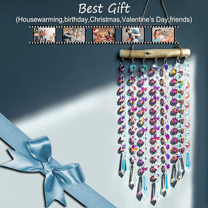 13inch Hanging Crystal Prism Suncatcher Ornament for Christmas Tree Crystal Wind Chimes Colorful Glass Beads Chain Pendant Decorative Mobiles