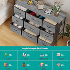Dresser for Bedroom with 9 Deep Drawers, Wide TV Stand Modern TV Console, Fabric Storage Cabinet, Chest of Drawers for Closet, Nursery (Gray)