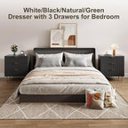 GarveeHome Black Dresser, Modern 3 Drawer Dresser for Bedroom with Gold Handle and Large Drawer, Wood Double Chest of Drawers and Storage Organizer for Living Room, Hallway, Entryway
