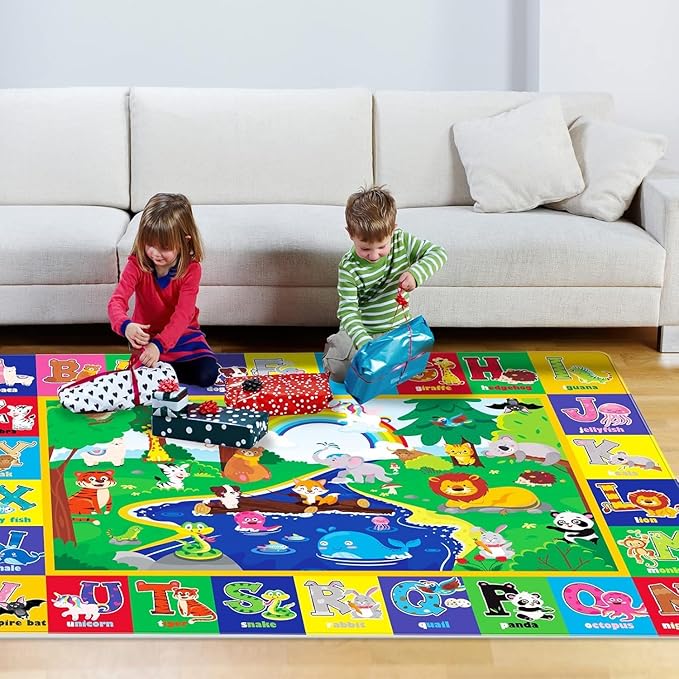 Baby Play Mat for Floor, Baby Crawling Mat Soft Surface Toddler Playmat for Babies, Non-Toxic Foldable Non-Slip ABC Mats for Kids Infants Girls Boys (47.2X31.5 INCH)