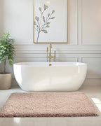 ILANGO Beige Bathroom Rugs 36" × 24" Non Slip & Super Absorbent Extra Thick Soft, Washable Bath Mat for Floor, Microfiber Plush Shaggy Bath Rug with Rubber for Bathtub Shower Room Sink