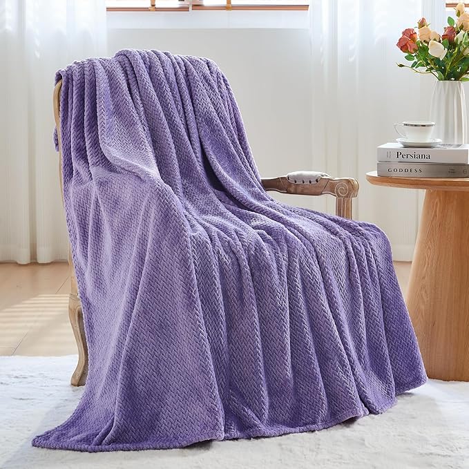 NEWCOSPLAY Super Soft King Blanket Lavender Premium Silky Flannel Fleece Leaves Pattern Lightweight Bed Blanket All Season Use (Lavender, King(90"x110"))