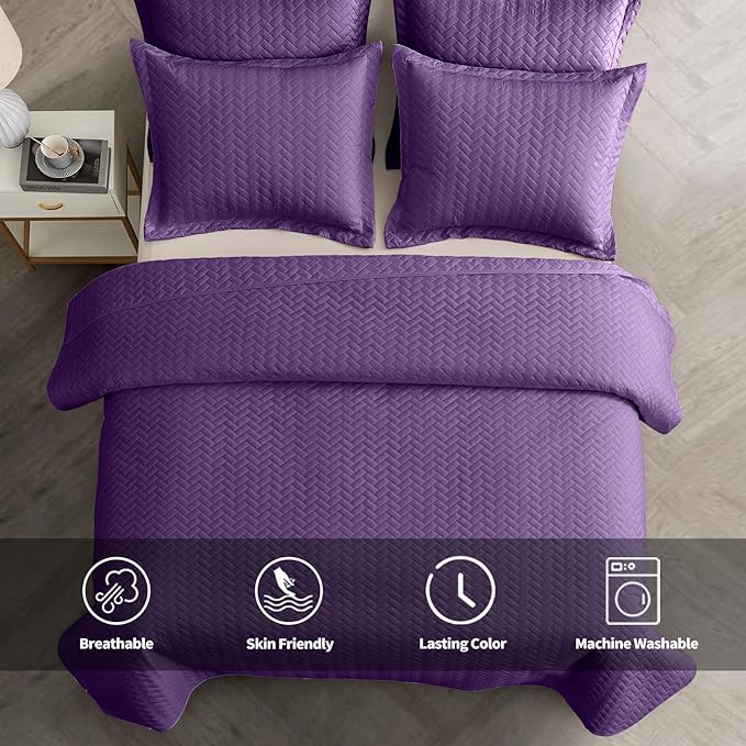 Maple&Stone Quilt Set Twin Size, Purple Lightweight Bedspread Ultrasonic Chevron Pattern Light Coverlet for All Season Comforter Bedding Decor - 2 Piece Twin Bed Cover Sets