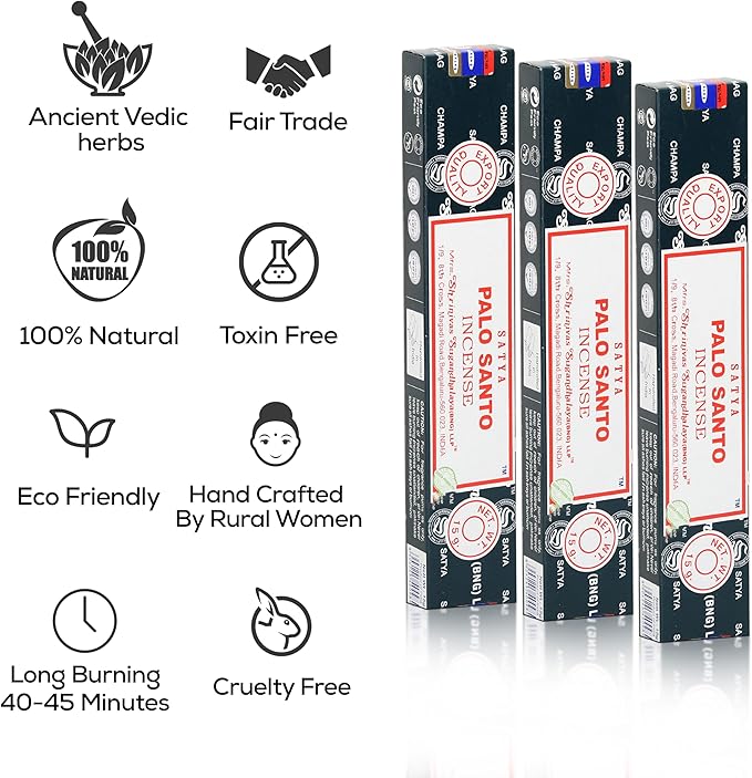 Satya Nag Champa Palo Santo Incense Sticks, Satya Bng (Bangalore) Insenses 15gmx12 Pack with Raajsee Incense Holder Bundle, Nag Champa Natural Incense