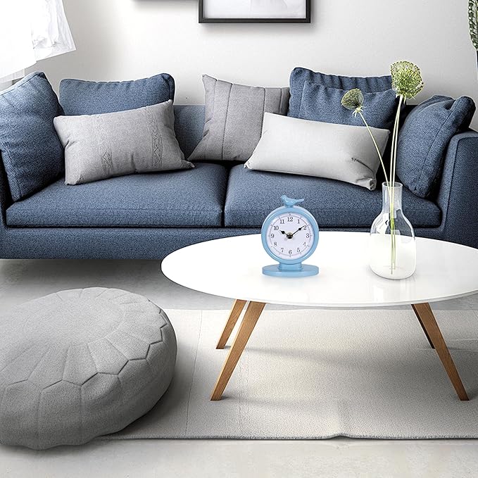 Mantel Clock, Classic Vintage Clocks and Decorative Shelf Decor, Silent Analog Desk Clocks with Light Vintage Metal Table Clock for Living Room Shelf Bedside Home Decor (Cornflower Blue)