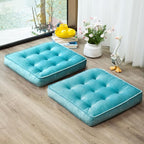 Floor Pillow Set of 2, Memory Foam Meditation Cushion, Floor Cushions for Adults Sitting, Large Square Seat Cushions for Yoga, Couch, Sofa, Kids, Living Room, 22x22 Inch (Blue)