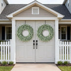 32'' Large Eucalyptus Wreath for Front Door, Porch- Artificial Eucalyptus and Lavender with Babys Breath Flowers Wreath for Home, Farmhouse Wall Decor- Spring, Summer, Fall, All Seasons (White-Green)