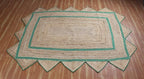 Scalloped Jute Rug, Hand Woven Runner Area Rug, 4x12 Ft Beige & Green Braided Natural Sisal Kilim Rugs for Living Room, Kitchen, Entryway, Farmhouse