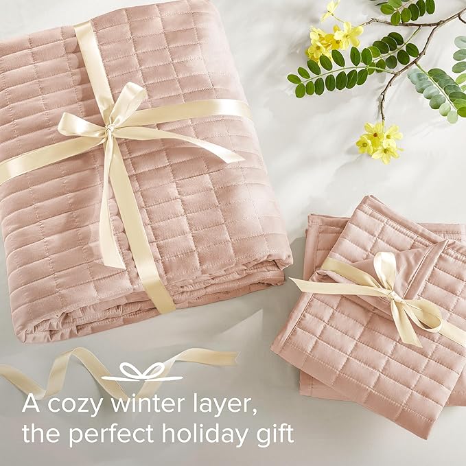 Comfort Spaces Kienna Quilt Set- Double Sided Stitching Design Summer Blanket, Lightweight, Soft, All Season Bedding Layer, Matching Sham, Blush, Coverlet Full/Queen(90"x90") 3 Piece