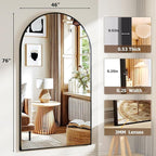 46"x76" Extra Large Arched Full Length Mirror - Leaning Mirror Arch Wall-Mounted Mirrors - Aluminum Alloy Frame Modern Simple Home Decor - for Living Room Bedroom Cloakroom