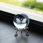 HDCRYSTALGIFTS 3D Engraving Crystal Double Swan Figurine with Love Heart Sphere 60mm(2.3inch) Crystal Ball Paperweight with Stand Base Valentines for Girls Women