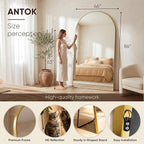 Antok Full Length Mirror, 86"x46" Floor Mirror, Arched Floor Standing Freestanding Arch Full Body Mirrors with Stand for Bedroom, Hanging Mounted for Living Room Cloakroom,Gold