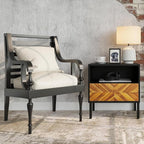Bme Vivian Solid Wood Nightstand, End Table, Bedside Table with Herringbone Pattern for Rustic Bedroom, Easy Assembly, Rustic Golden Brown and Black
