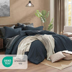 Monbix California King Comforter Set - 7 Pieces Cationic Dyeing Navy Blue Bed in a Bag Cal King Bedding Sets with Comforter, Sheets, Pillowcases & Shams, Reversible Bedding Comforters Sets