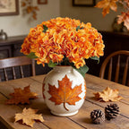 Kimura's Cabin 6pcs Artificial Silk Hydrangea Flowers with Stems Fake Hydrangea Bouquet for Home Table Centerpieces Wedding Party Halloween Decoration (Orange Yellow)