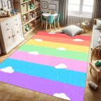 Soft Rainbow Area Rugs Girl's Bedroom Fluffy Colorful Rugs Cute Floor Mats Furry Children's Play Mats White Cloud Rainbow Prints Living Room Kids Room Nursery Home Decor 6x8ft