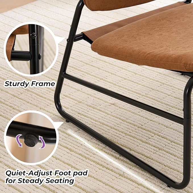 DAICO Modern Accent Chair Waterproof Armless Sling Accent Chairs Comfy Upholstered Side Sitting Chairs with Metal Frame for Living Room Bedroom Balcony Garden, Faux Leather, Camel